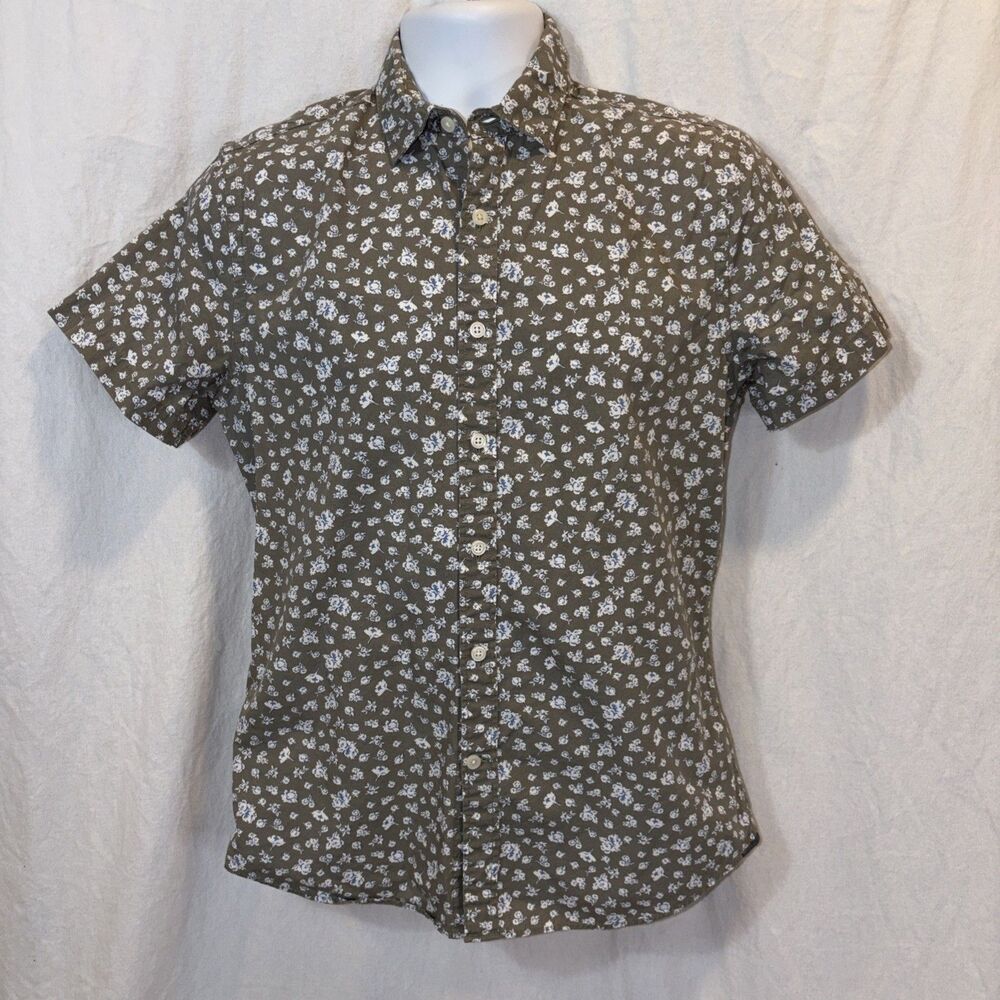 Gently Used Express Men's Green/white/blue Floral Shirt Button Down, Size Small